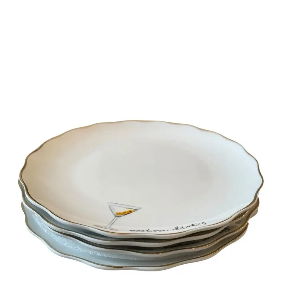 Godinger Appetizer Plates 6in Ceramic Set of 4 EXTRA DIRTY White NEW